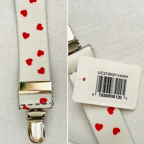 CTM Infant Toddler Suspenders White with Red Hearts Elastic Clip-End Suspenders - Picture 5 of 6